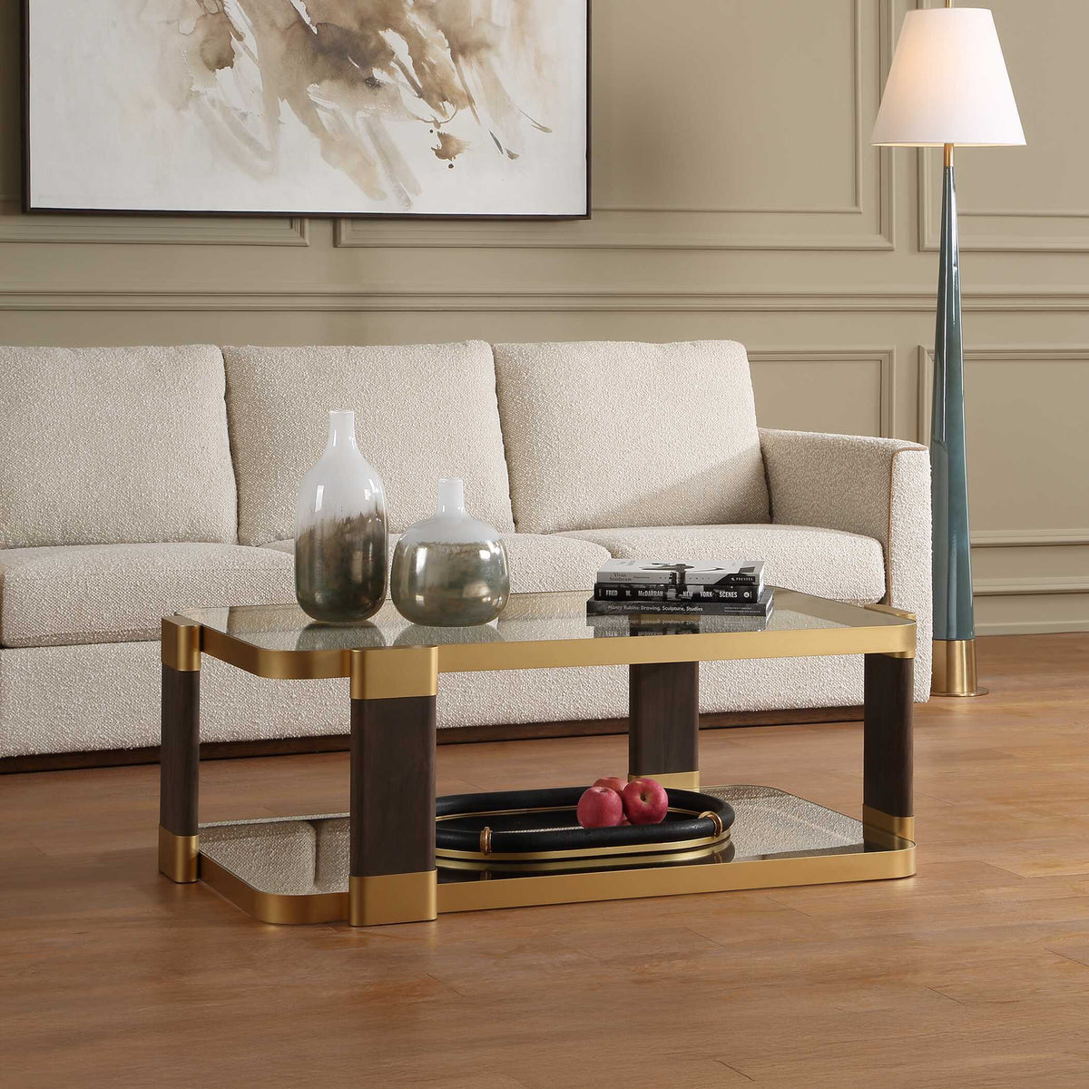 Ryles Glass Coffee Table Brass / Brown / Woodtone - Gold / Dark Brown by Uttermost - View 3
