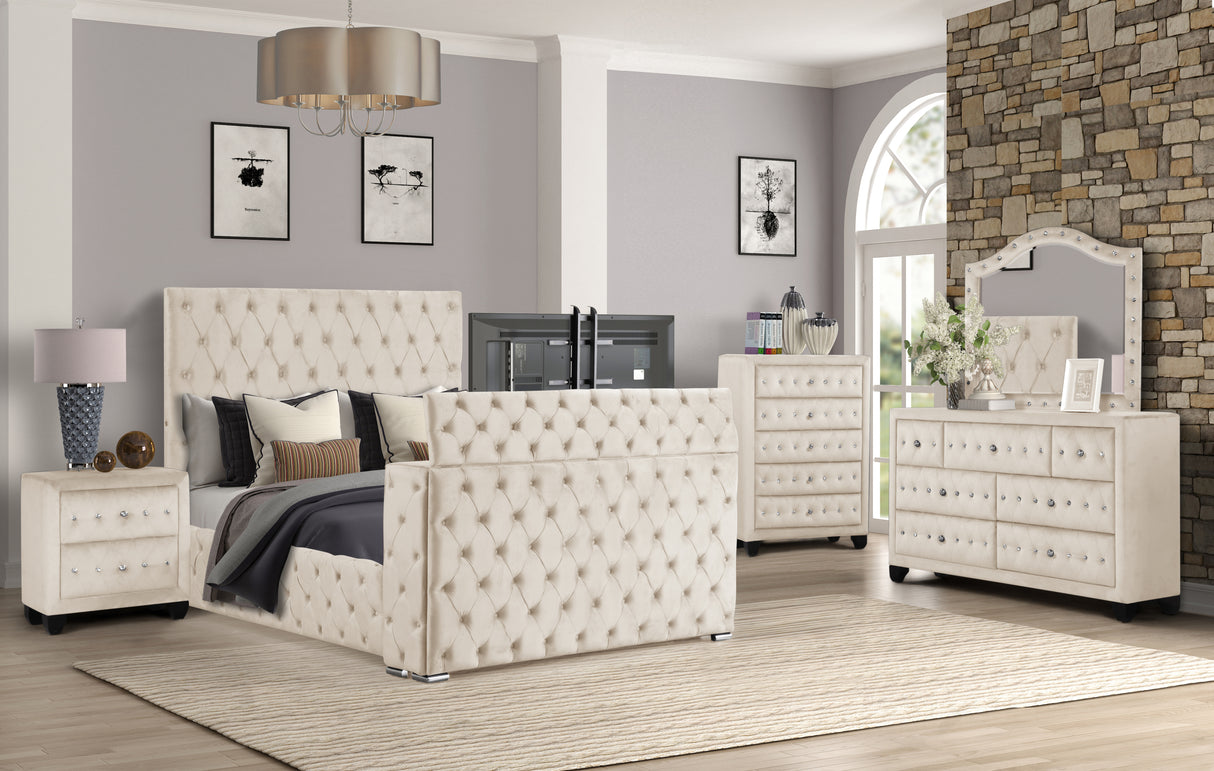 Encore Modern Style Tufted and Upholstered King 5PC Bedroom set made with wood in Beige(NJ Inventory)