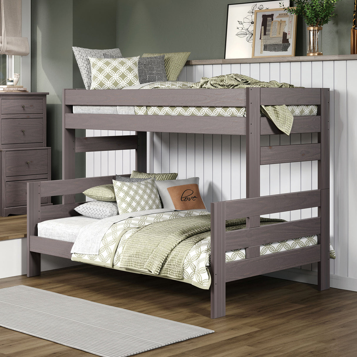 Gray Finish Rustic Bunk Bed Plank Wood Design Ladder And Brazilian Pine
