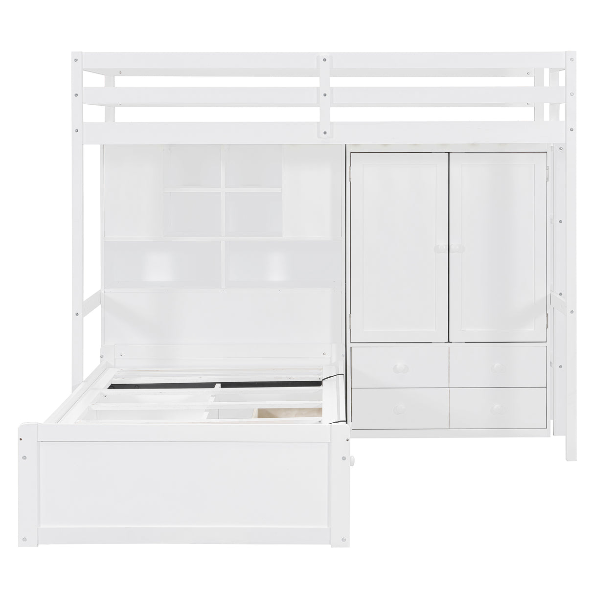 Twin Bunk Bed with Drawers, Wardrobe, Storage Shelves and Hydraulic Bed,White - sold by Home Elegance USA