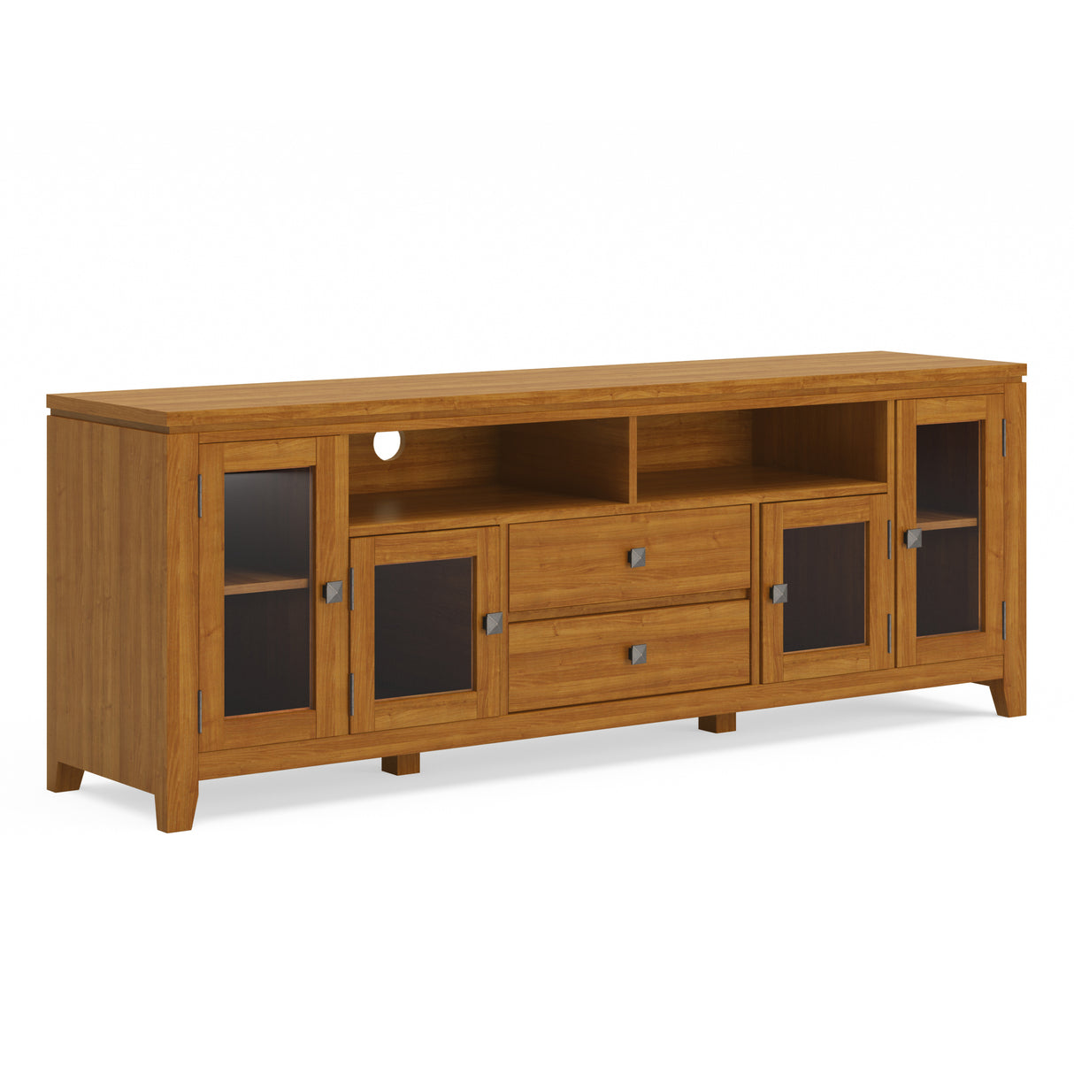 Cosmopolitan 72 inch Wide Solid Wood TV Stand in Light Golden Brown For TVs up to 80 inches