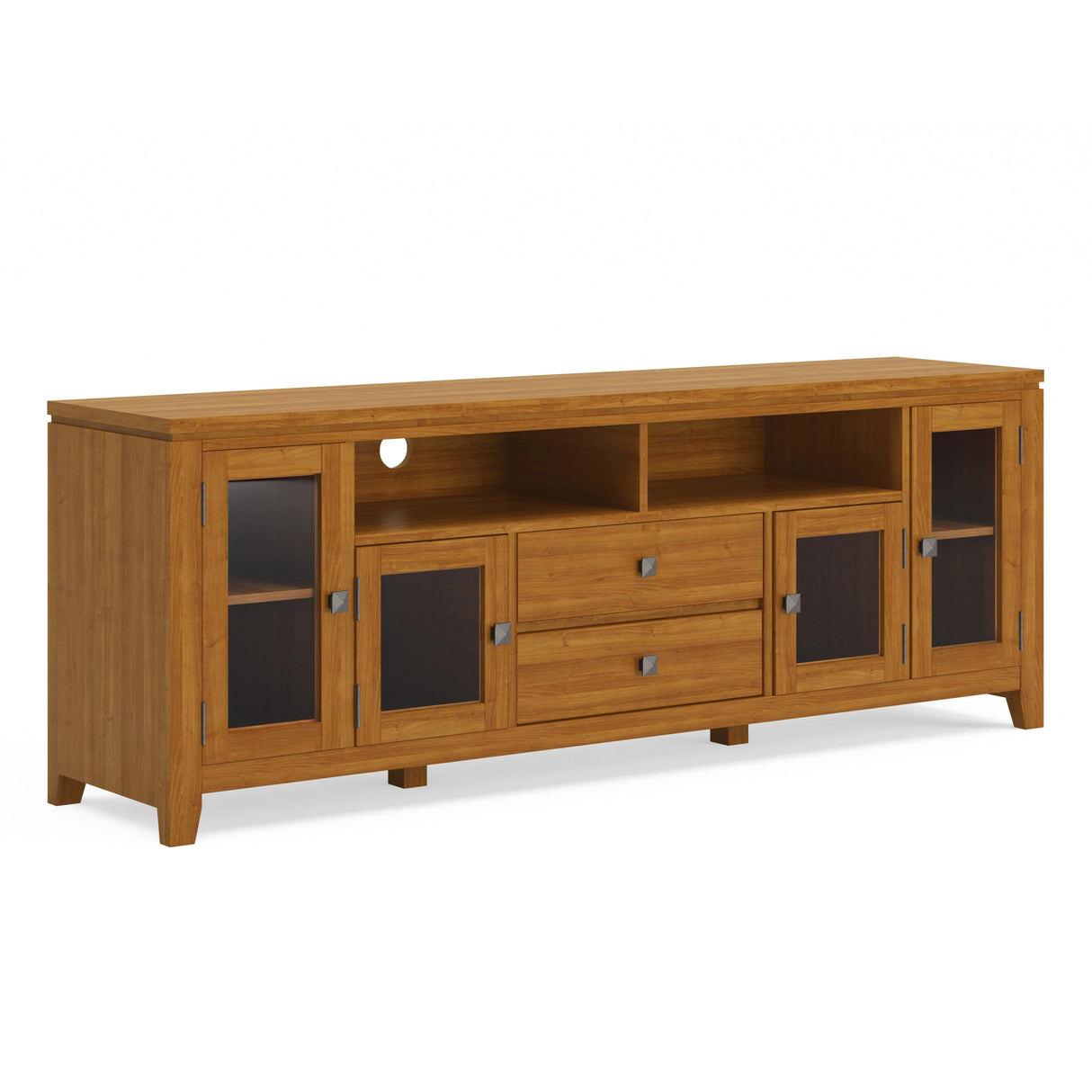 Cosmopolitan 72 inch Wide Solid Wood TV Stand in Light Golden Brown For TVs up to 80 inches - sold by Home Elegance USA