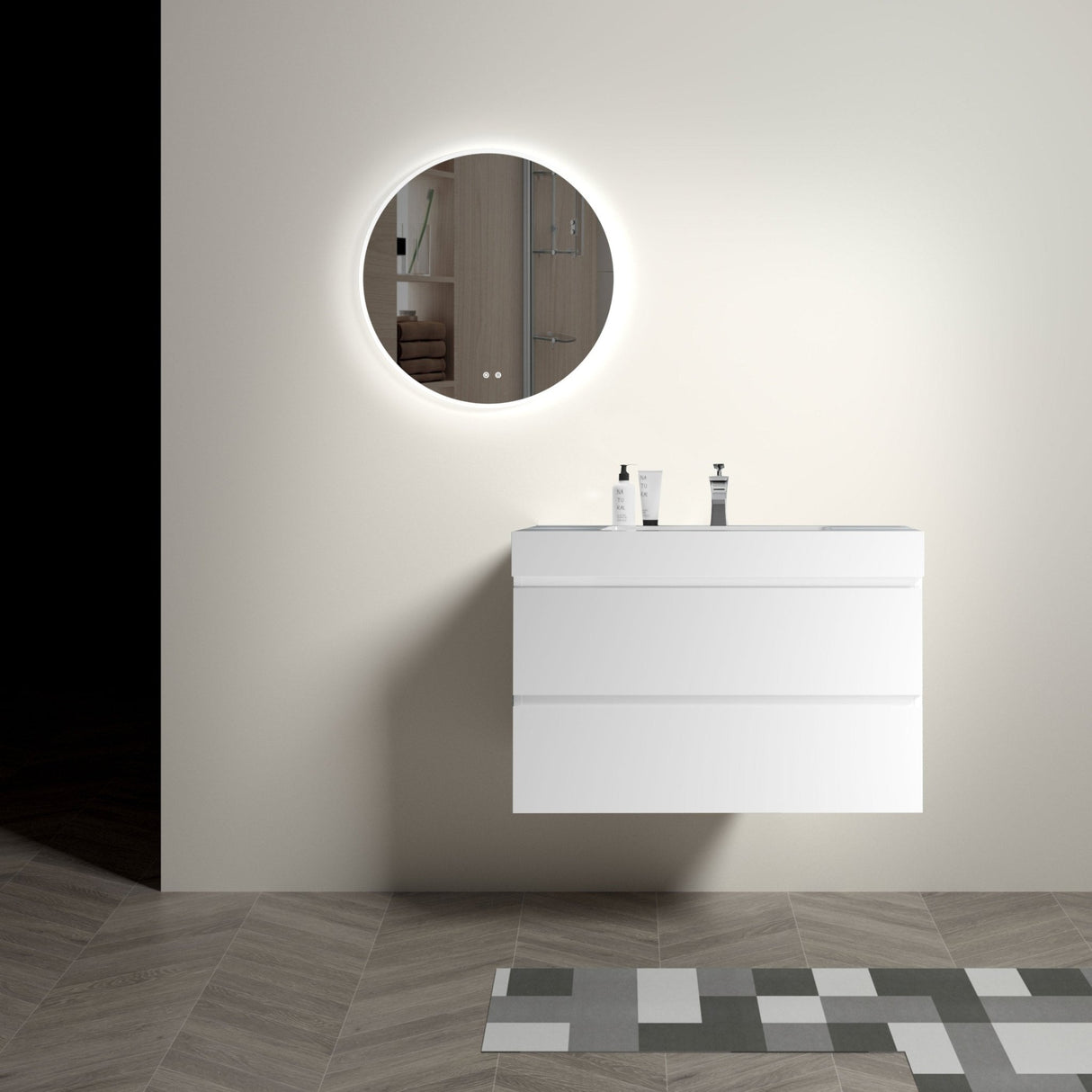 Alice 36" White Bathroom Vanity with Sink, Large Storage Wall Mounted Floating Bathroom Vanity for Modern Bathroom, One - Piece White Sink Basin without Drain and Faucet | Home Elegance USA