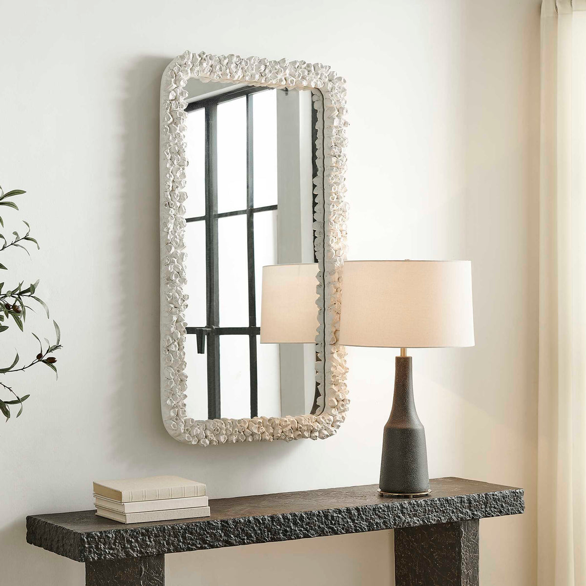 Barnacle Rectangular Mirror - White by Uttermost - View 4