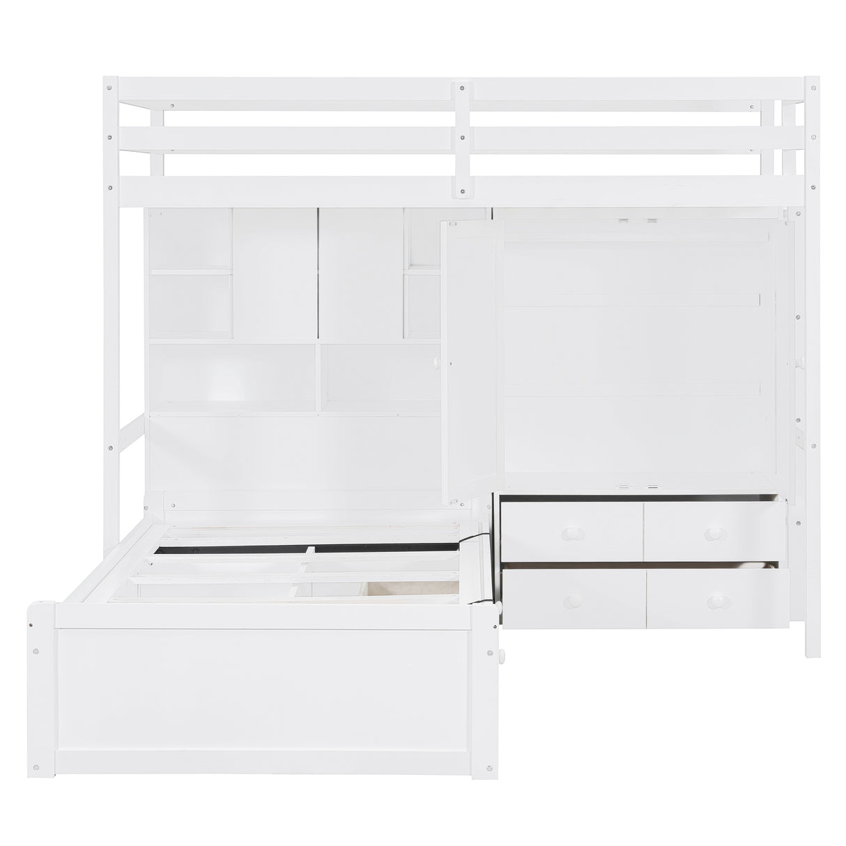 Twin Bunk Bed with Drawers, Wardrobe, Storage Shelves and Hydraulic Bed,White - sold by Home Elegance USA