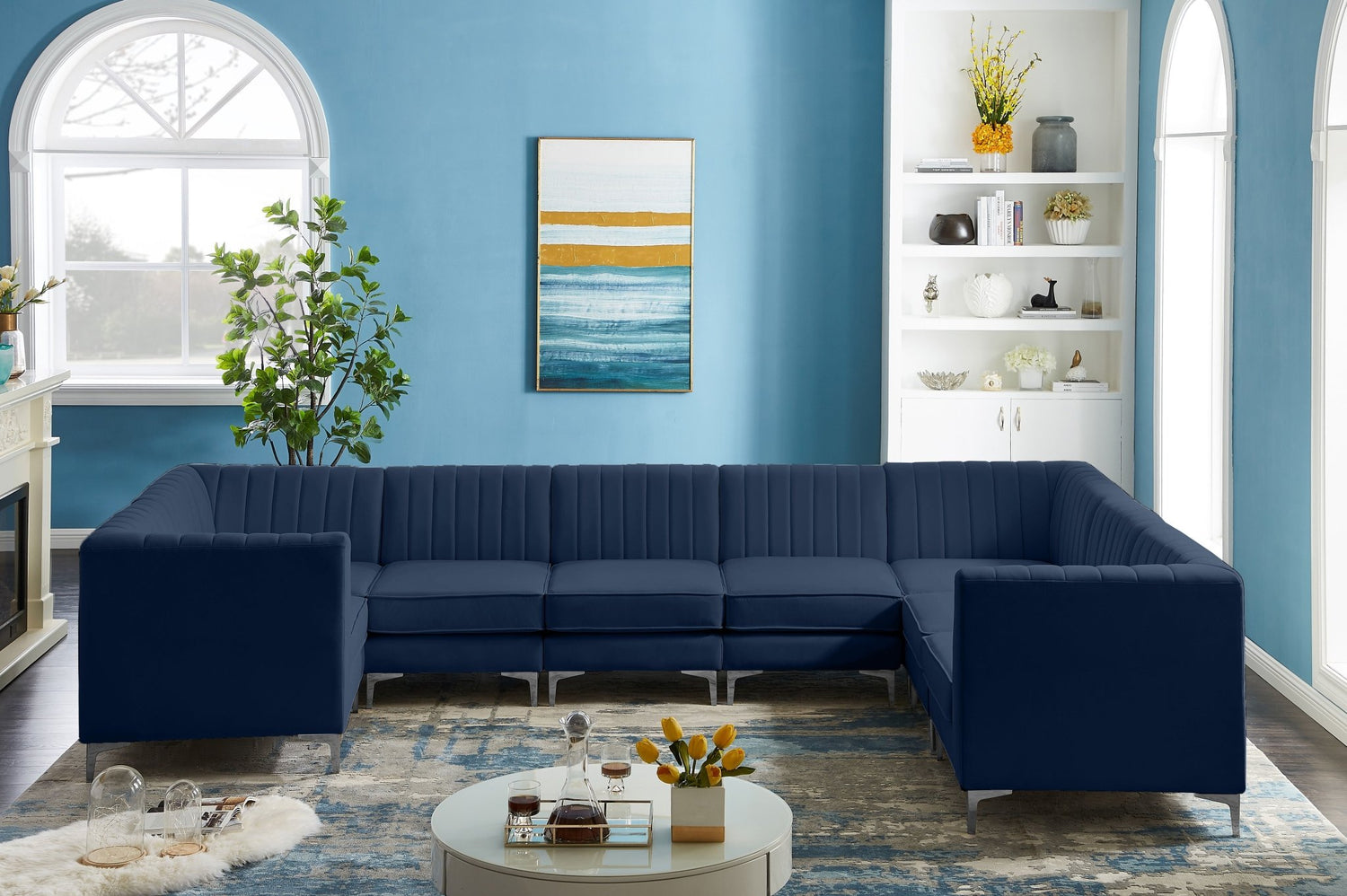 Alina - Modular Sectional 8 Piece - Navy - Fabric | Home Elegance USA