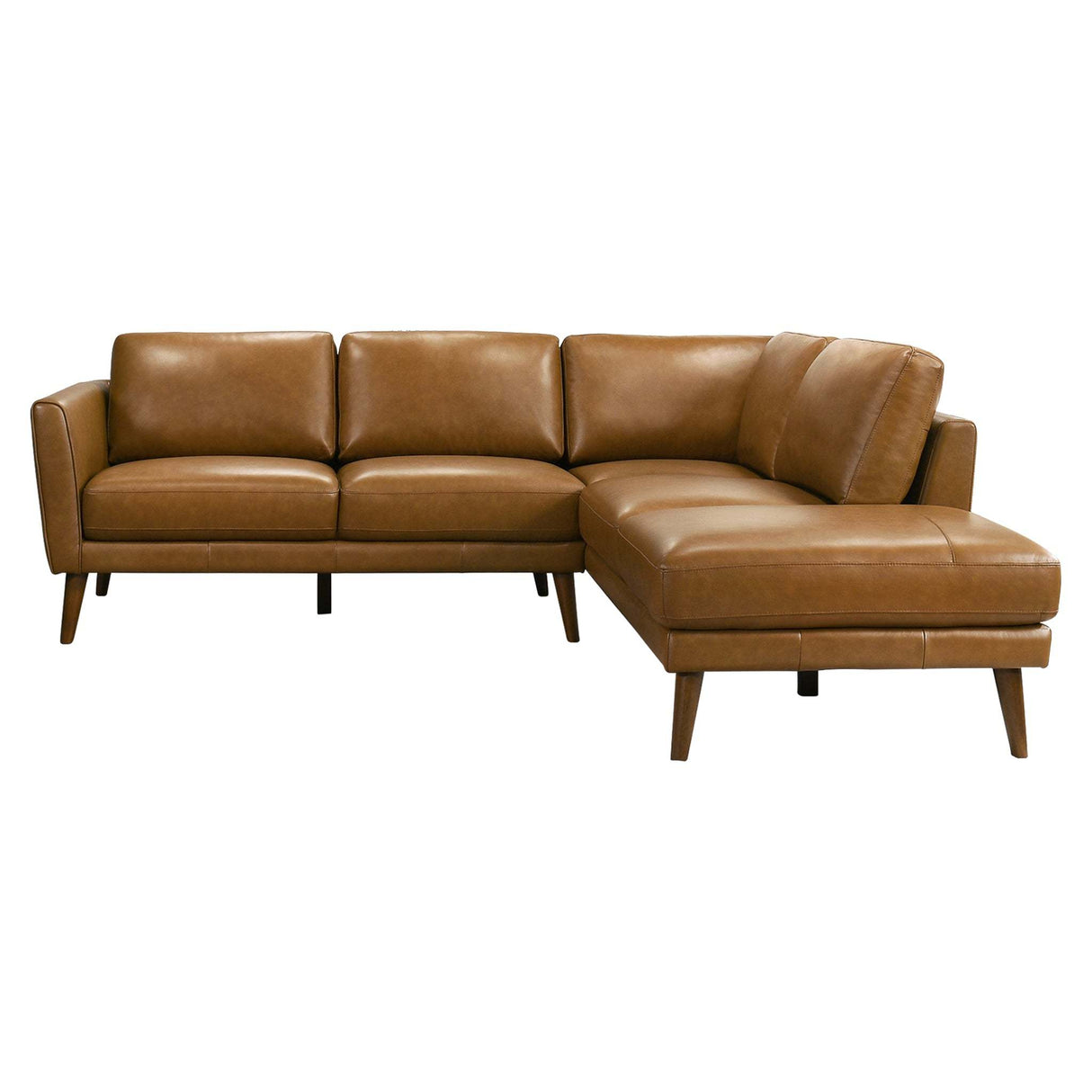 Mid-In Mod Benson Tan Leather Sectional Sofa with Right Facing Chaise - Mid-Century Modern Design