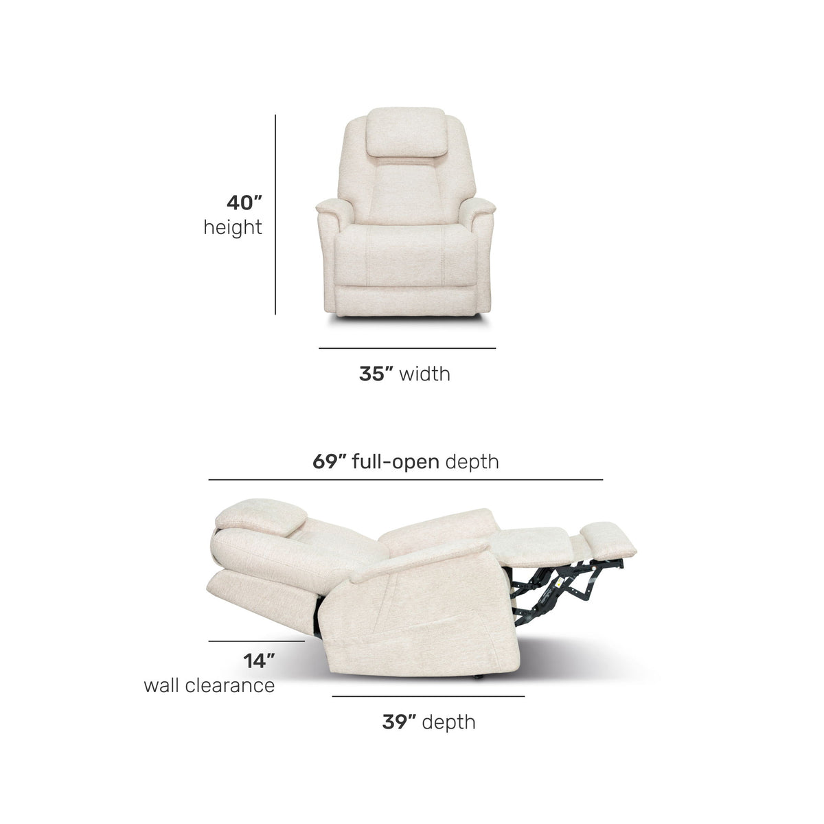 Zecliner Model 3+ Petite Power Lift Recliner With Power Headrest, Lumbar, Heat & Massage - Ceramic | Flexsteel