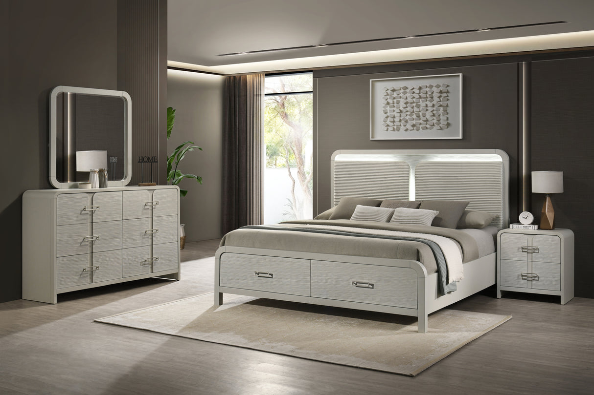 Aria Contemporary Queen 4PC Bedroom Set Modern Storage Bed with Ball Bearing Glide Drawers in Beige