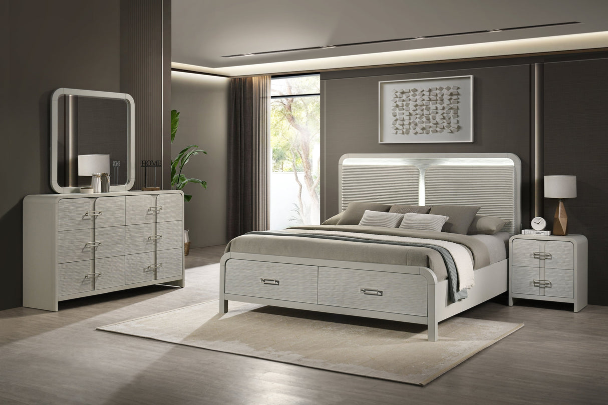 Aria Contemporary Queen 4PC Bedroom Set Modern Storage Bed with Ball Bearing Glide Drawers in Beige - sold by Home Elegance USA