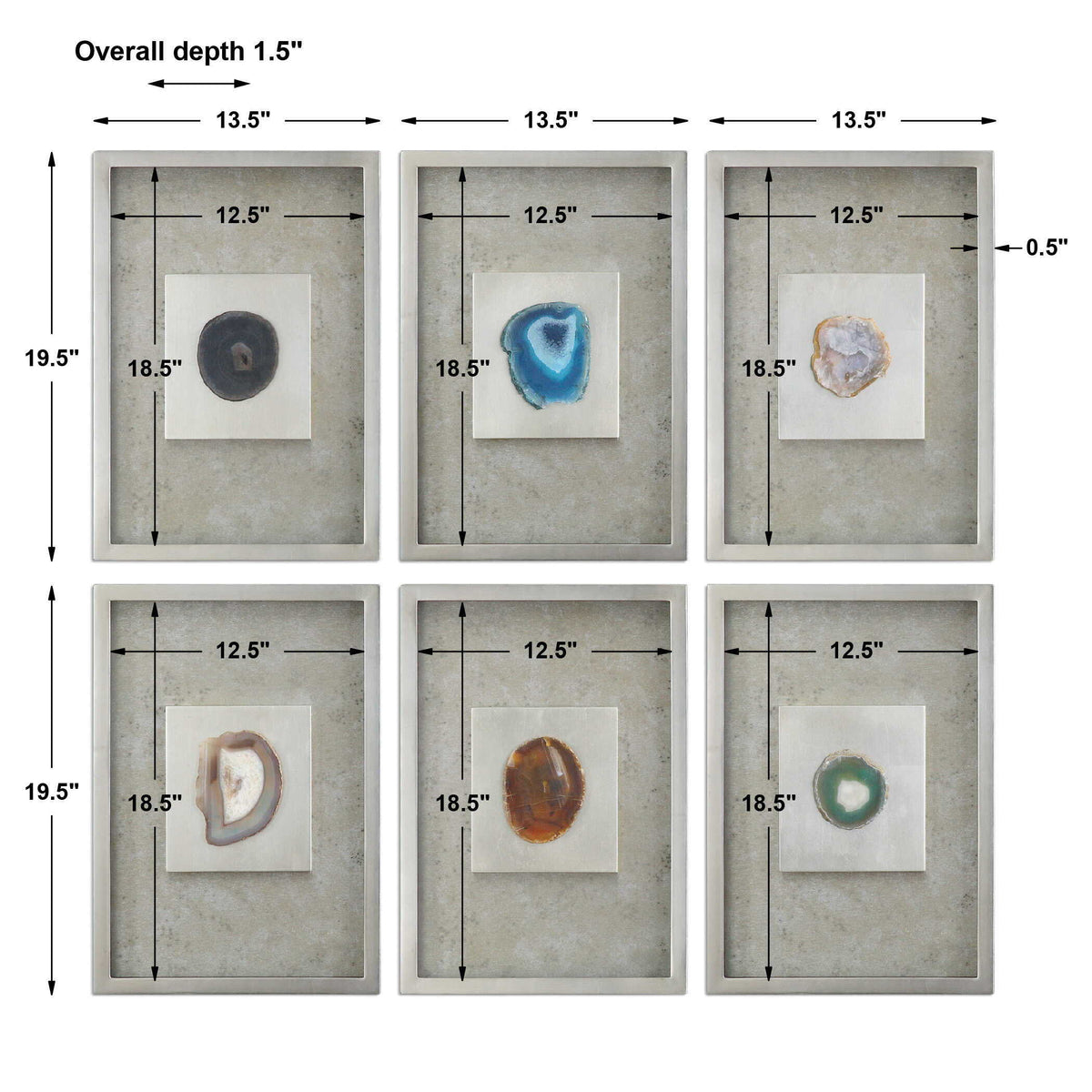 Agate Stone Wall Art (Set of 6) - Silver by Uttermost - View 3