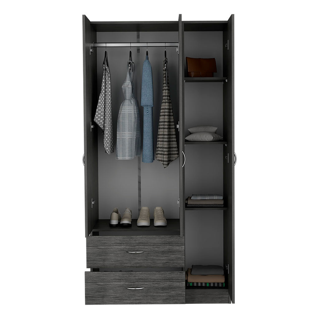 Three Door Armoire Clark, Bedroom, Smokey Oak / White - sold by Home Elegance USA
