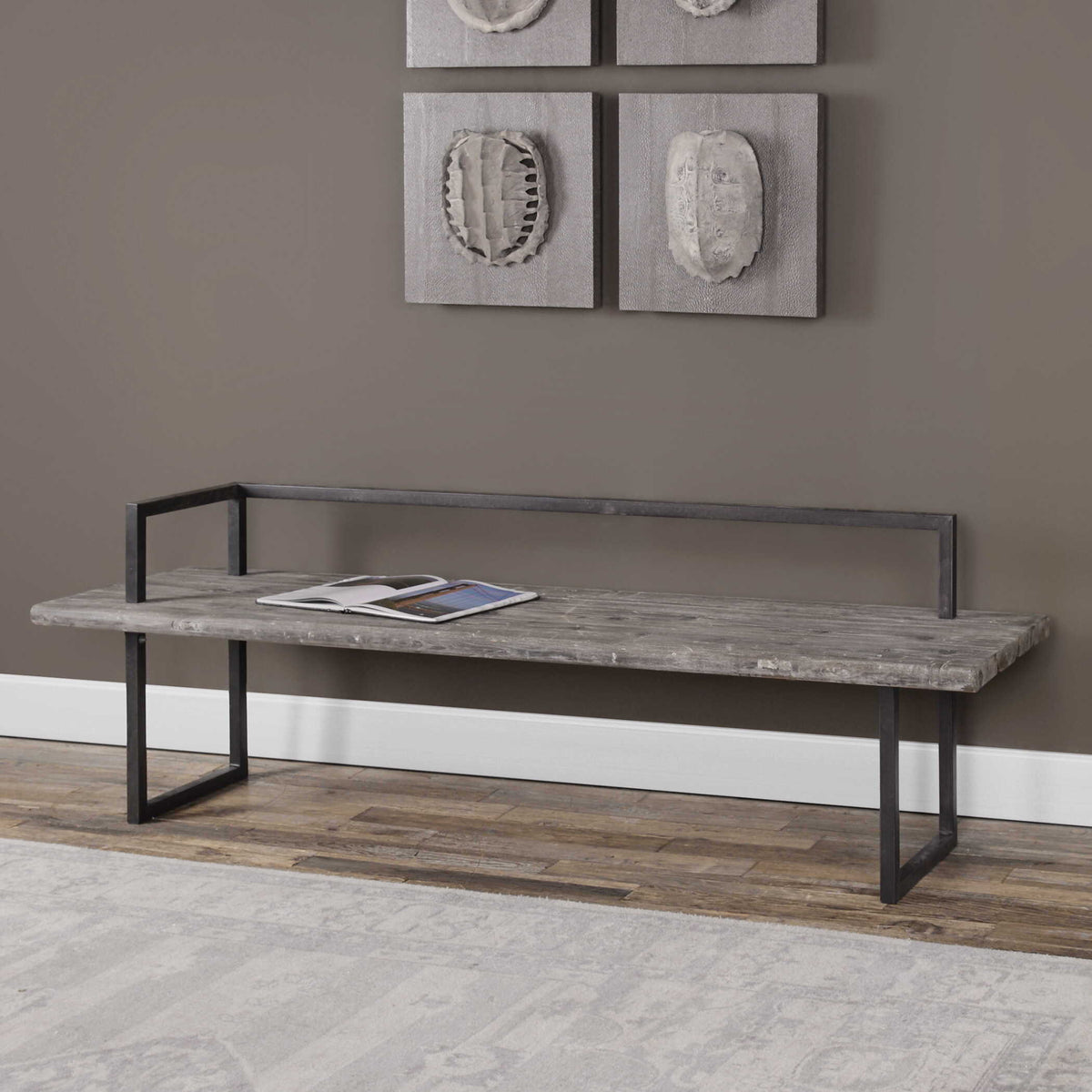 Herbert Reclaimed Wood Bench - Light Brown / Black by Uttermost - View 2