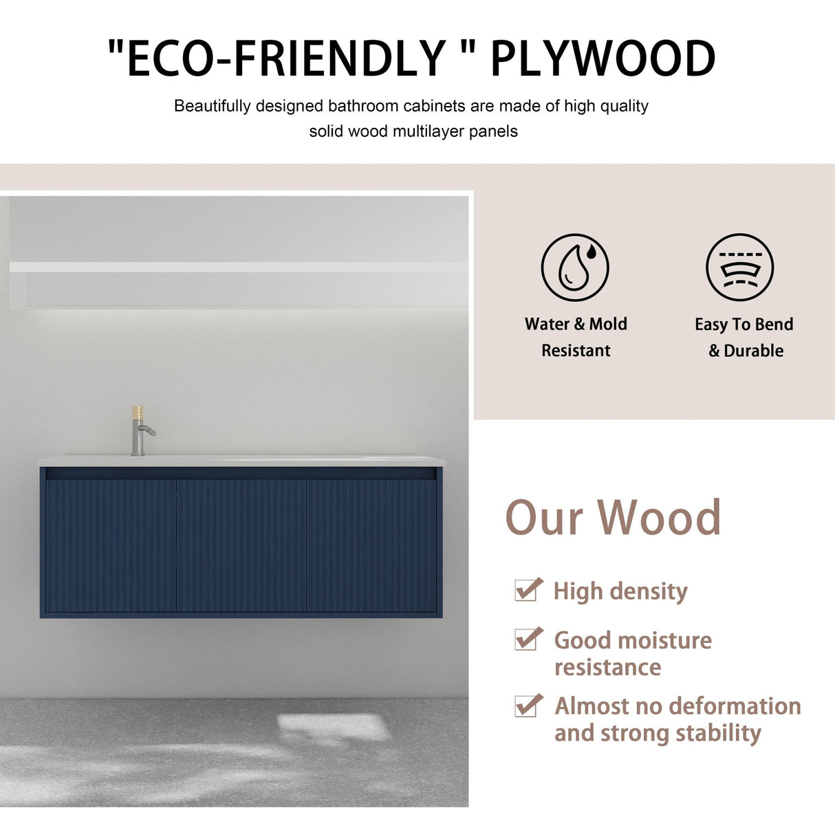 48" Floating Bathroom Vanity with Drop - Shaped Resin Sink(BVB05848BNL - GRBSD48S) | Home Elegance USA