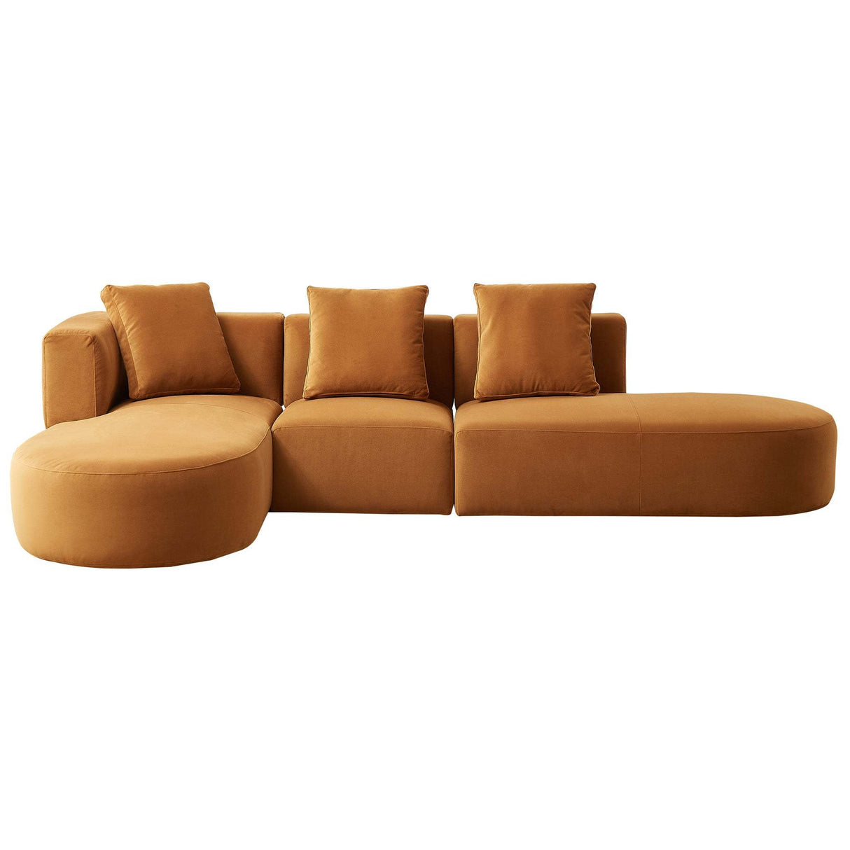 Orby Velvet Sectional Sofa Left Facing with Cloud Comfort in Cognac Velvet, 73.62 x 124.00 x 30.00 inches
