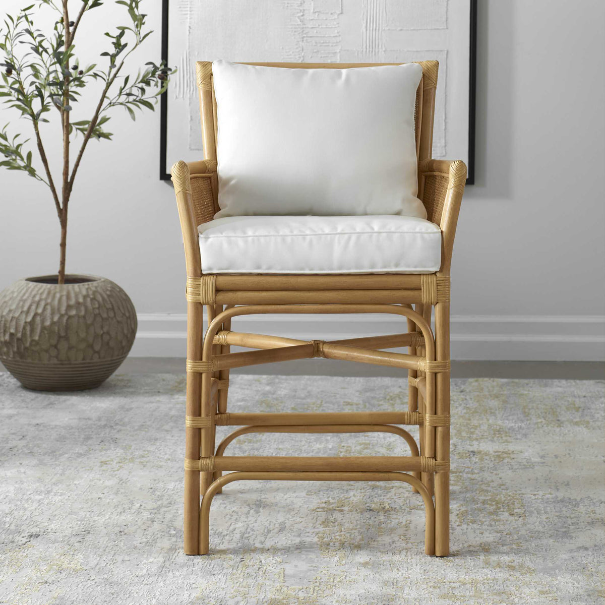 Pacific Rattan Counter Stool - Light Brown / White by Uttermost - View 2