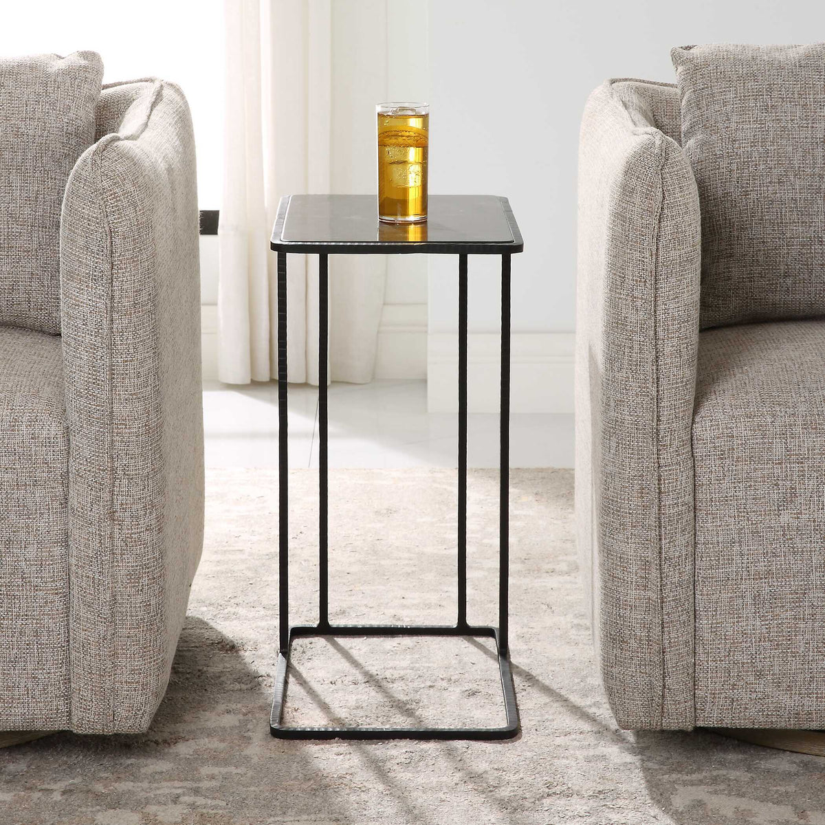 Cavern Stone & Iron Accent Table - Black by Uttermost - View 3