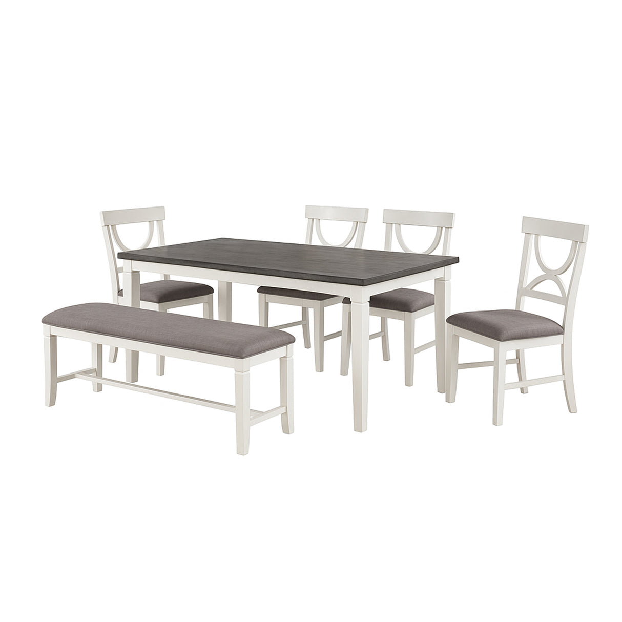 Juego de comedor Carrol de 6 piezas de madera, blanco y gris