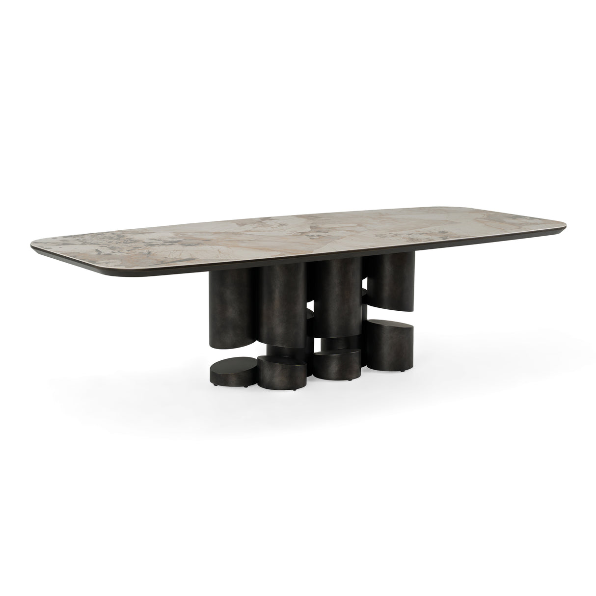 Finsbury - Modern Ceramic + Dark Grey Brass Oval Dining Table - View Image 1