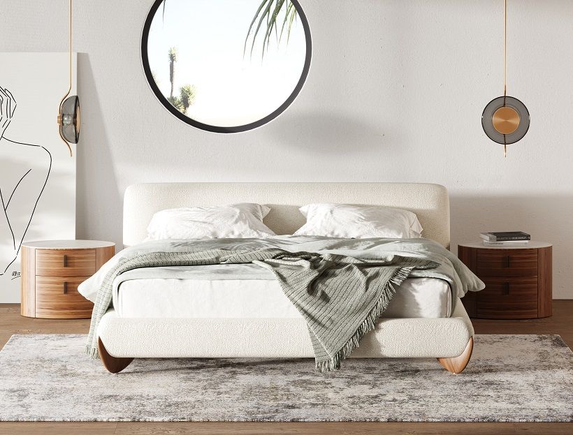 Fleury - Contemporary Cream Fabric and Walnut Q Bedroom Set