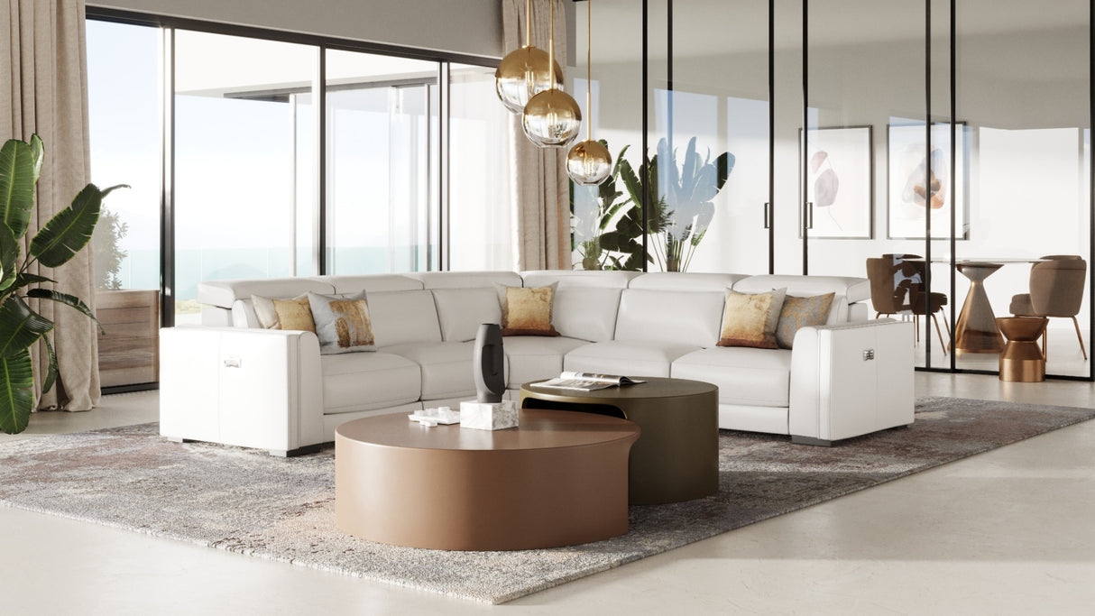 Frazier - Modern White Leather Sectional Sofa with 3 Recliners - View Image 1