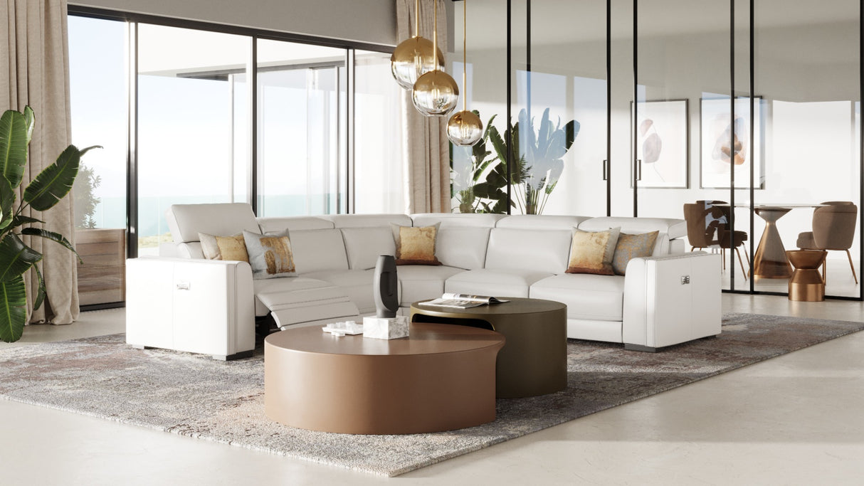 Frazier - Modern White Leather Sectional Sofa with 3 Recliners - View Image 1