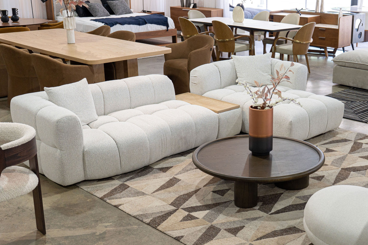 Freya - Modern Beige Fabric Sectional Sofa w/ Console - View Image 1