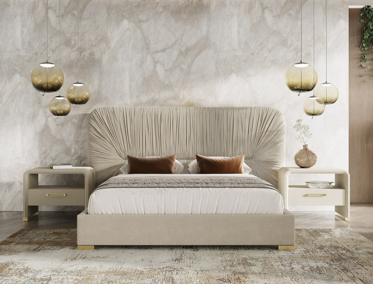 Florence Modern Beige Velvet & Leatherette Bedroom Set – VIG Furniture - Home Elegance USA