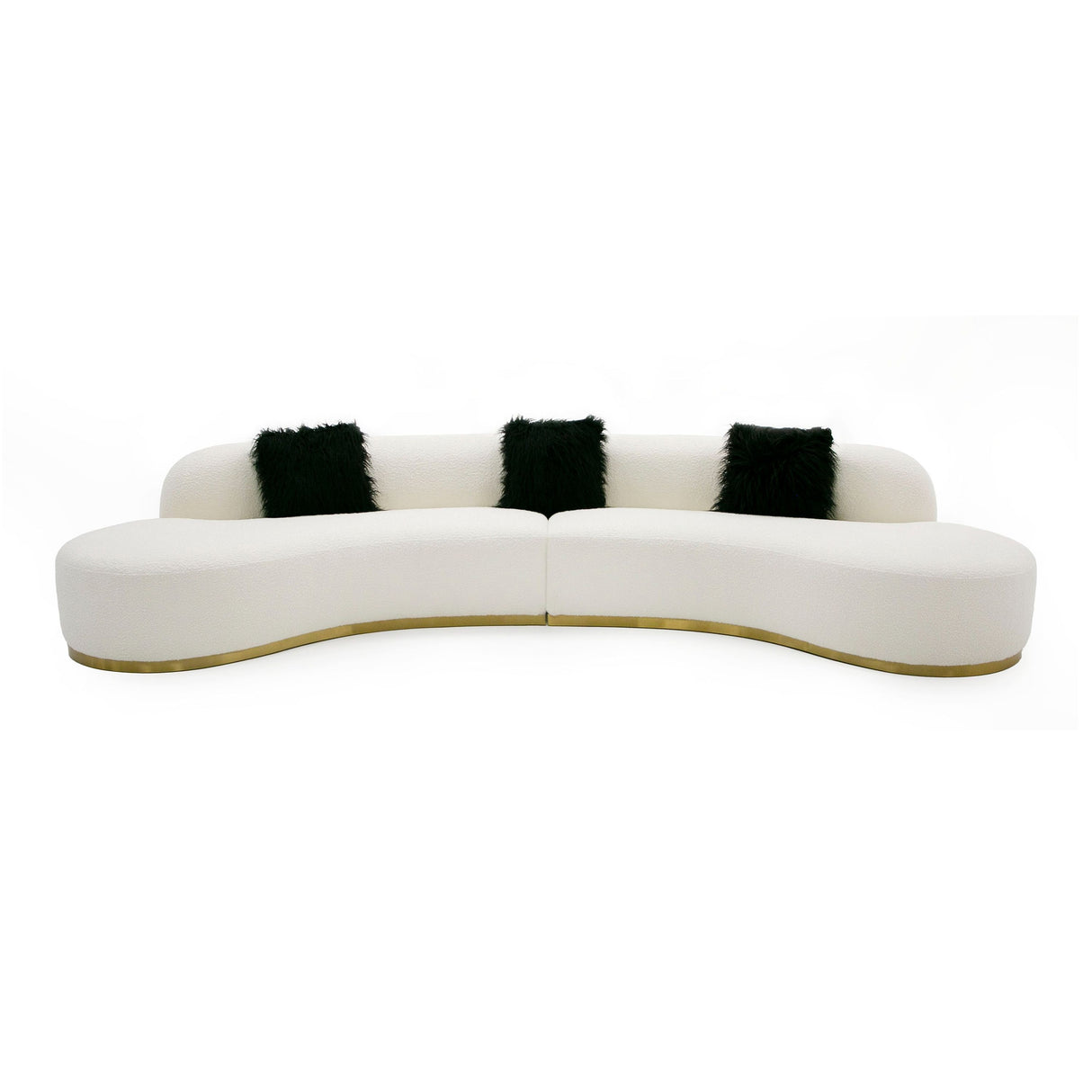 Divani Casa Frontier - Glam Off-White Fabric Curved Sectional Sofa with Black Pillows