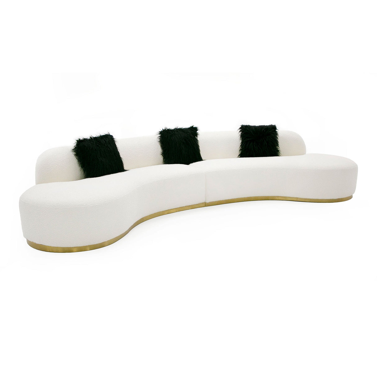 Divani Casa Frontier - Glam Off-White Fabric Curved Sectional Sofa with Black Pillows