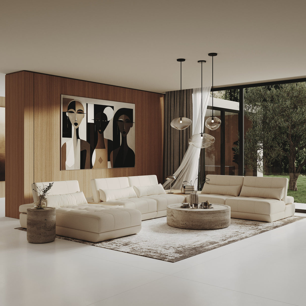 Garfield - Modern Off-White Leather 7-Piece Modular Sectional Sofa - View Image 1