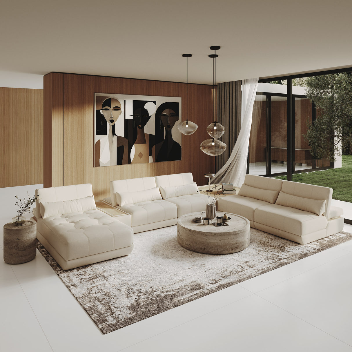 Garfield - Modern Off-White Leather 7-Piece Modular Sectional Sofa - View Image 1