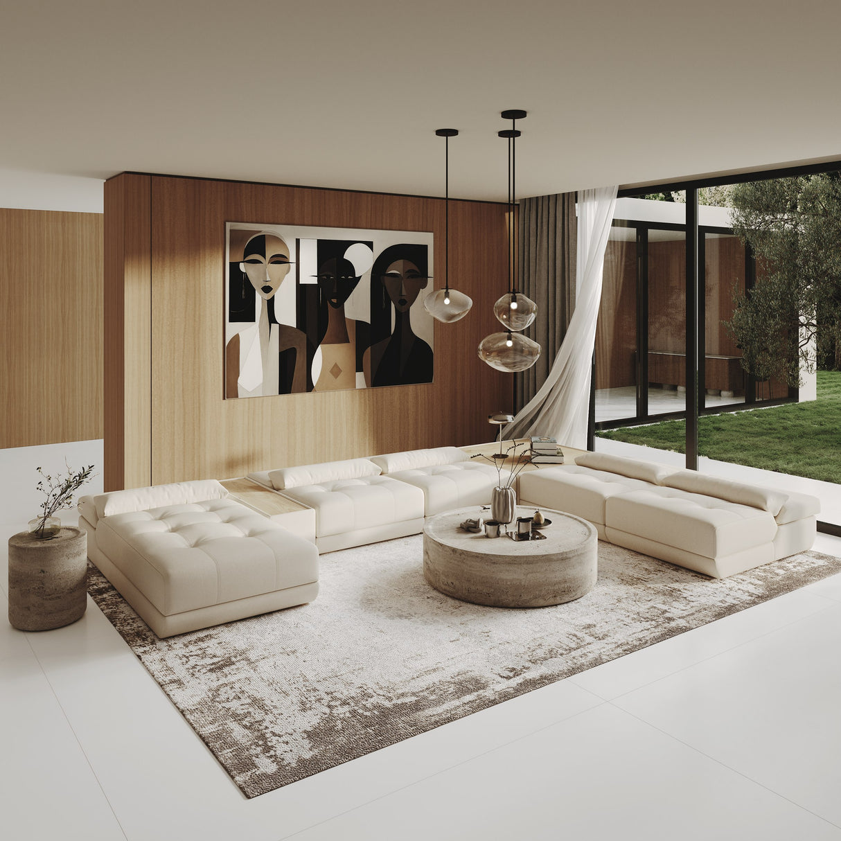 Garfield - Modern Off-White Leather 7-Piece Modular Sectional Sofa - View Image 1