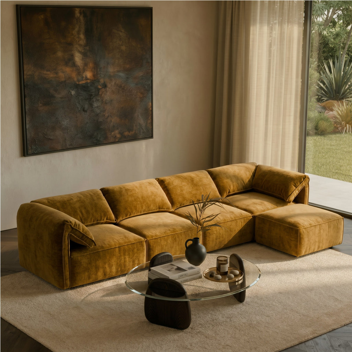 Gene - Modern Ochre Fabric 5-Piece Modular Sectional Sofa - View Image 1