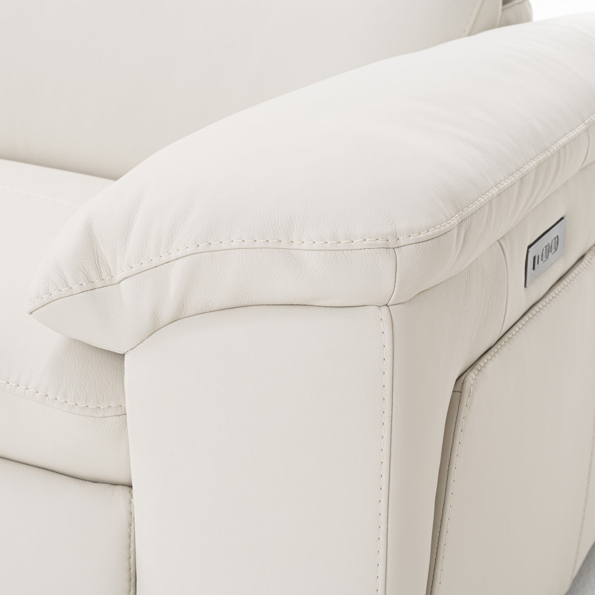 Gregory - Modern Off-White Leather Sofa w/ 2 Recliners - View Image 1