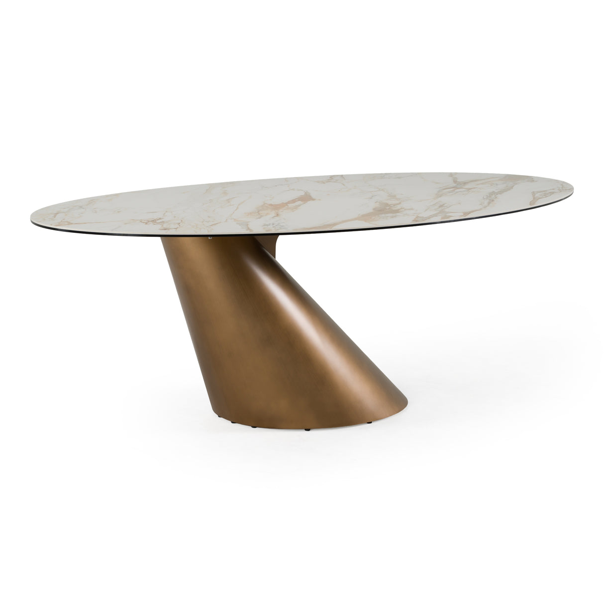 Gresham - Contemporary White Ceramic + Brushed Brass Dining Table - View Image 1
