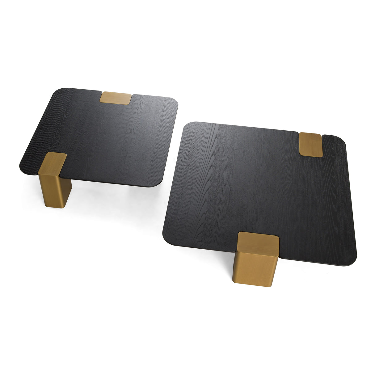 Harold - Modern Black + Brushed Gold Oak Square Nesting Coffee Table Set - View Image 1