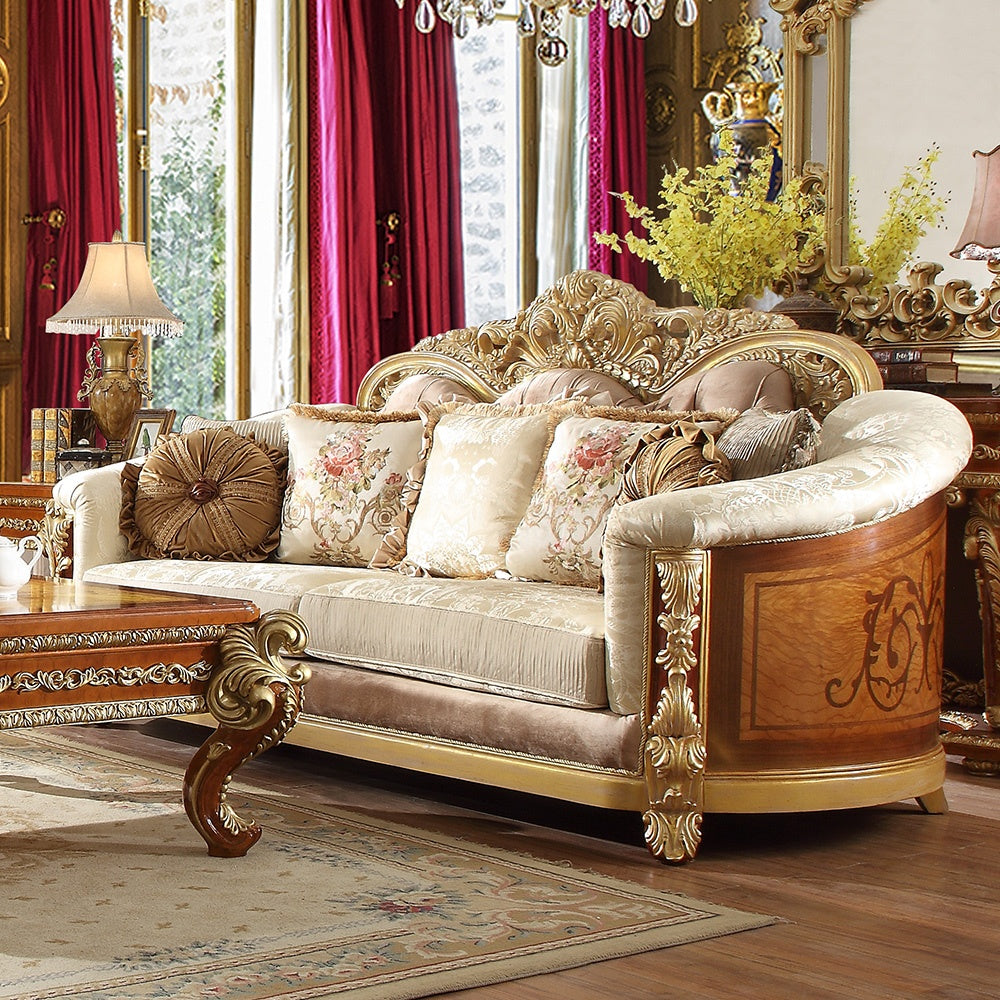 HD-821 Living Room Set in Rich Brown & Gold - Traditional | Homey Design