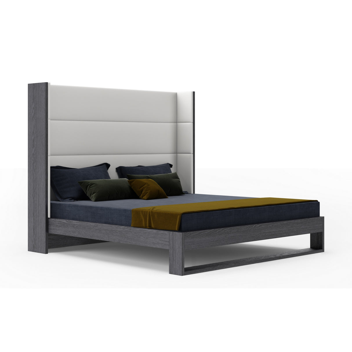 Heloise - Queen Contemporary White Leather & Grey Elm Trim Bed - View Image 1