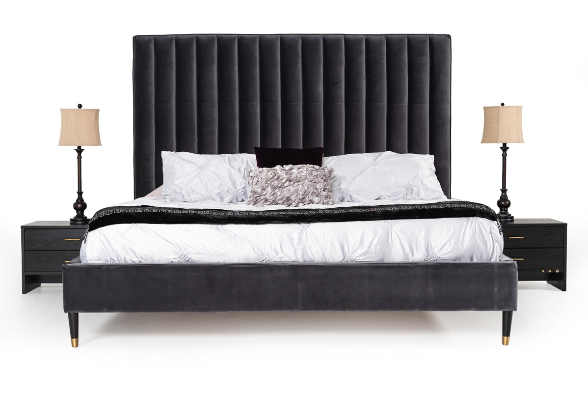 Eastern King Hemlock Modern Grey Velvet Bed - View Image 1