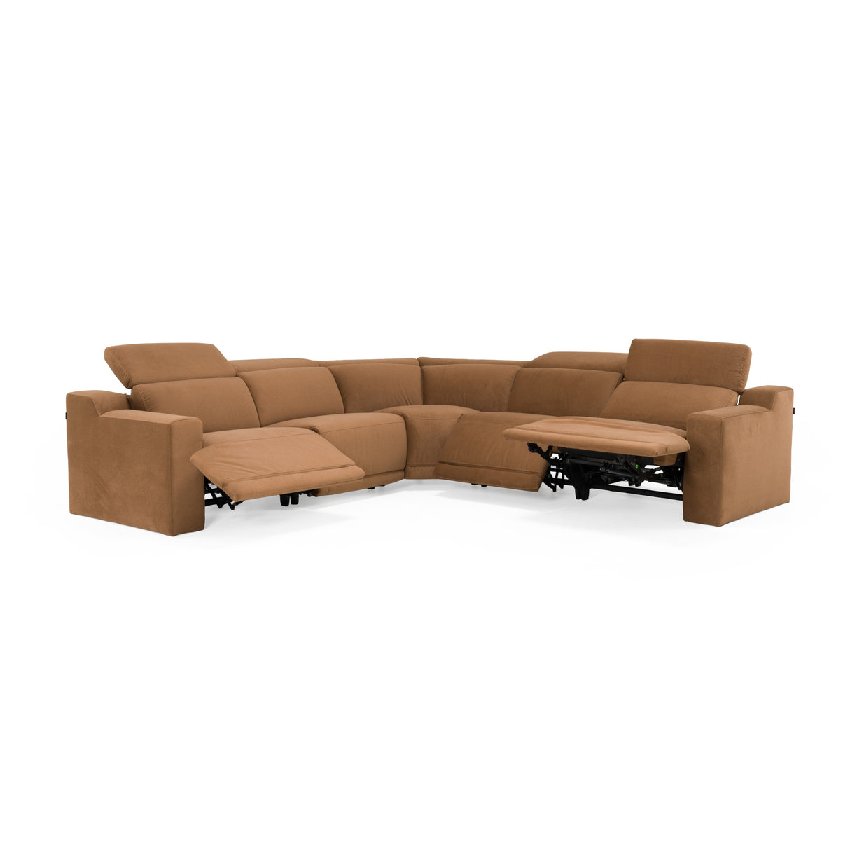 Horton - Modern Brown Fabric Sectional Sofa w/ 3 Recliners - View Image 1