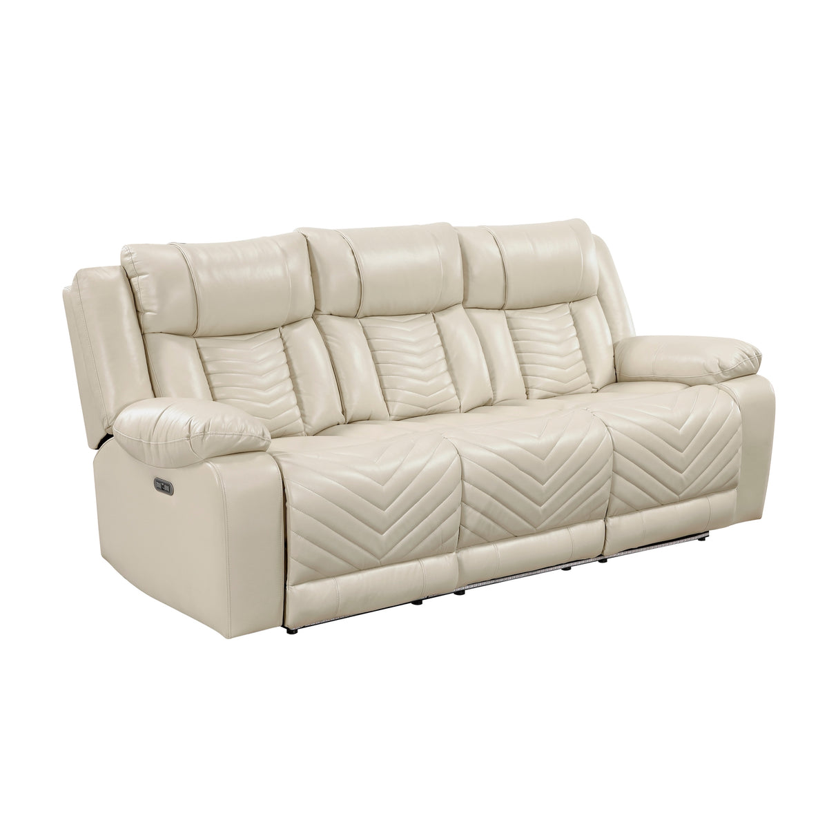 Homelegance Huron Power Double Reclining Sofa in Beige Faux Leather – side View