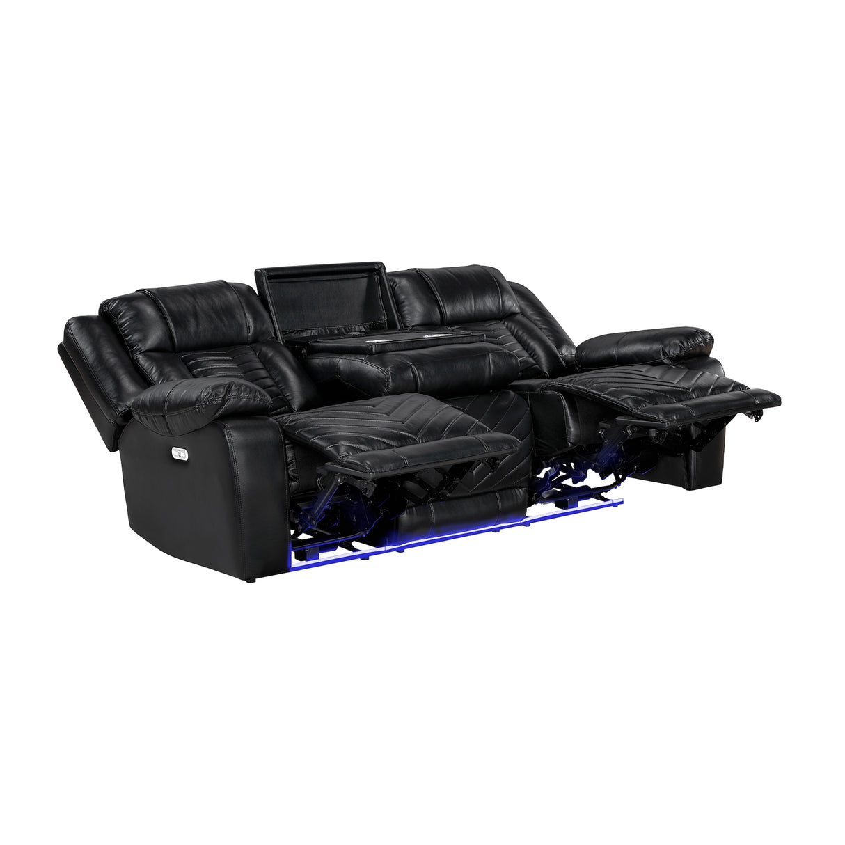 Huron power reclining sofa in black by Homelegance 8457BLK-3PW open