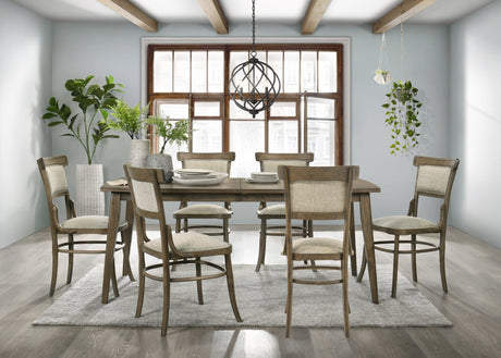 Bistro Vintage Walnut 7 Piece 72" Dining Table Set with Off White Fabric Dining Chairs | Home Elegance USA