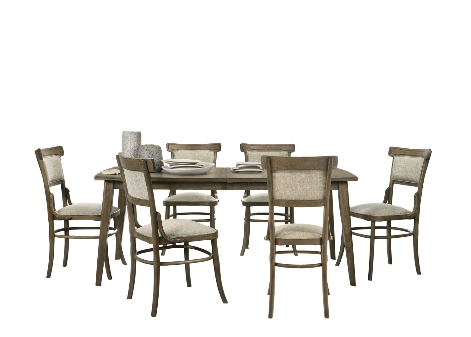 Bistro Vintage Walnut 7 Piece 72" Dining Table Set with Off White Fabric Dining Chairs | Home Elegance USA