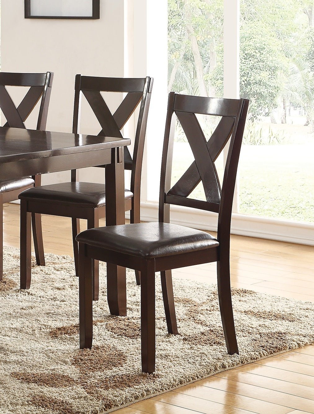 Dining Room Furniture Casual Modern 6pc Set Dining Table 4x Side Chairs and A Bench Rubberwood and Birch veneers Espresso Finish | Home Elegance USA