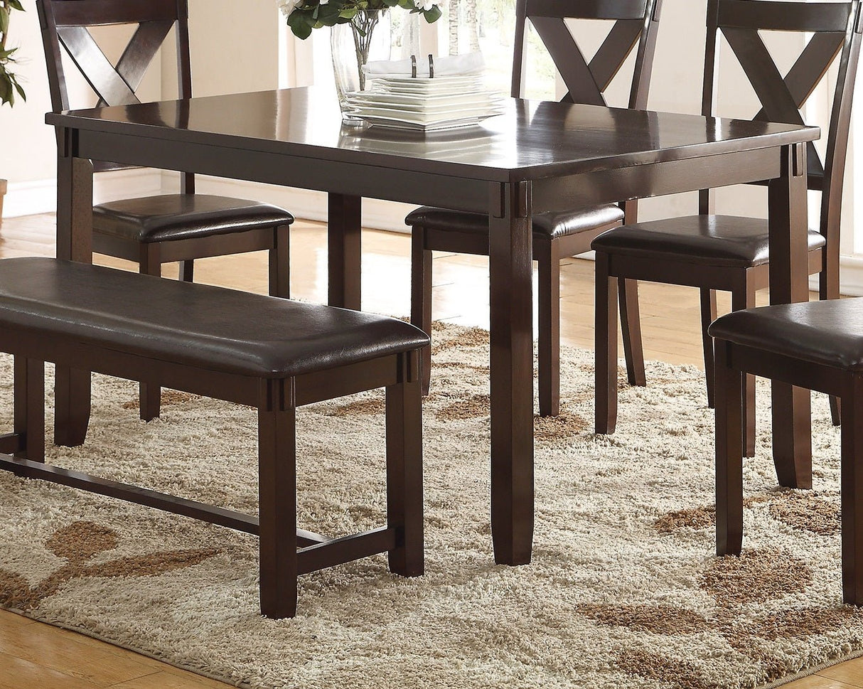 Dining Room Furniture Casual Modern 6pc Set Dining Table 4x Side Chairs and A Bench Rubberwood and Birch veneers Espresso Finish | Home Elegance USA
