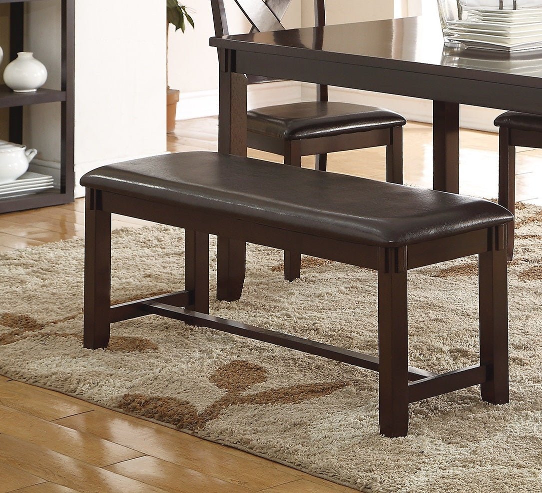 Dining Room Furniture Casual Modern 6pc Set Dining Table 4x Side Chairs and A Bench Rubberwood and Birch veneers Espresso Finish | Home Elegance USA