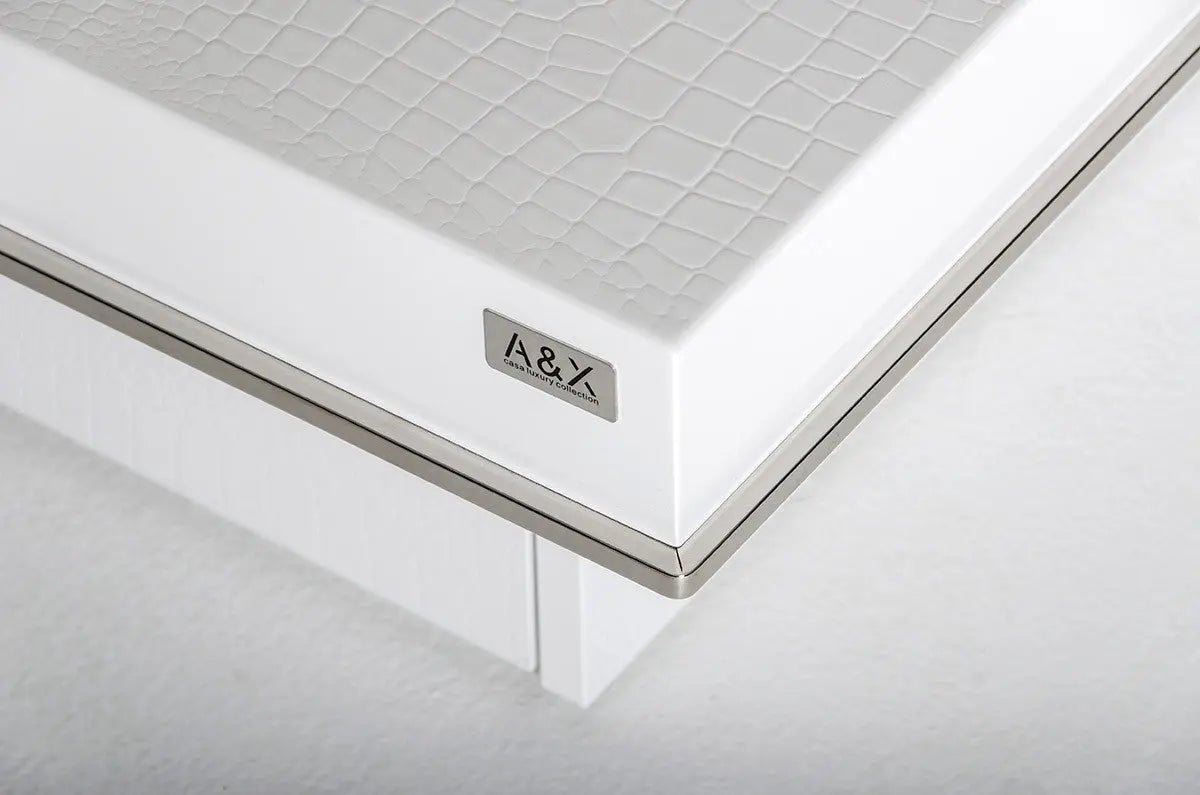 A&X Horizon Modern White Crocodile Coffee Table With Pull Out Squares Vgunak856 - 120C - Wht | Home Elegance USA