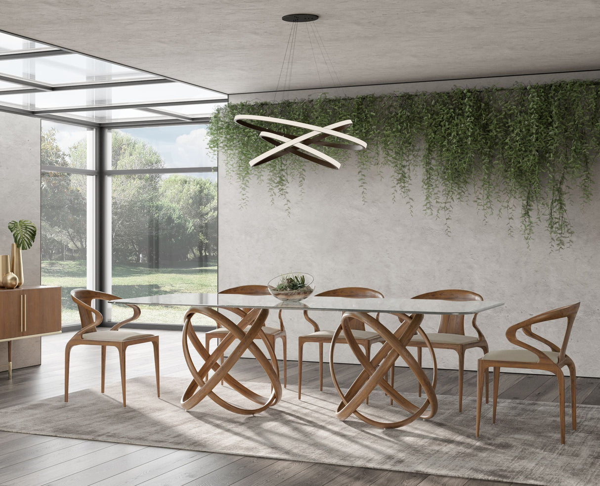 Modrest Mason Modern Glass & Walnut Dining Table Vgcsdt-16092